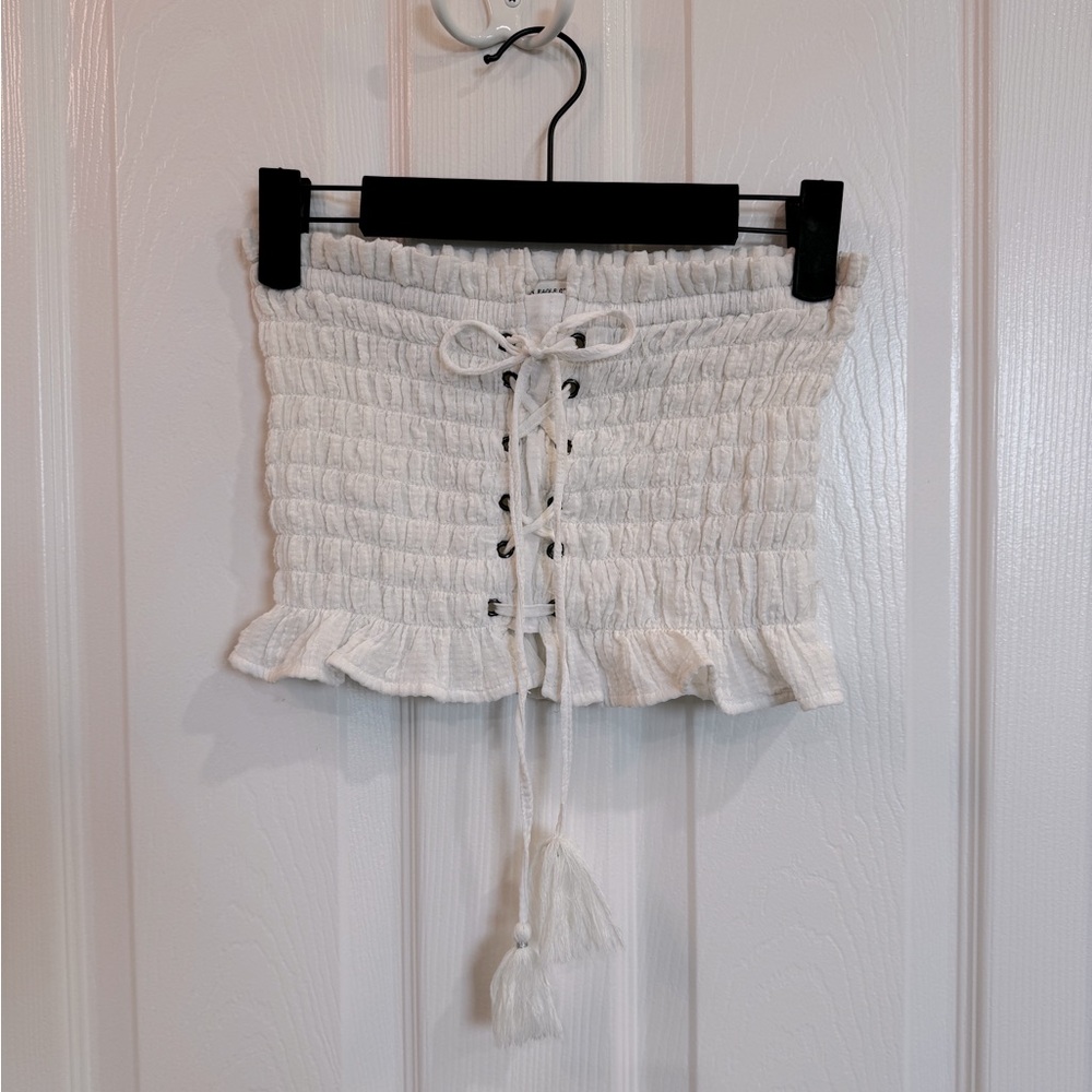 American Eagle White Ruched Tube Top size XS